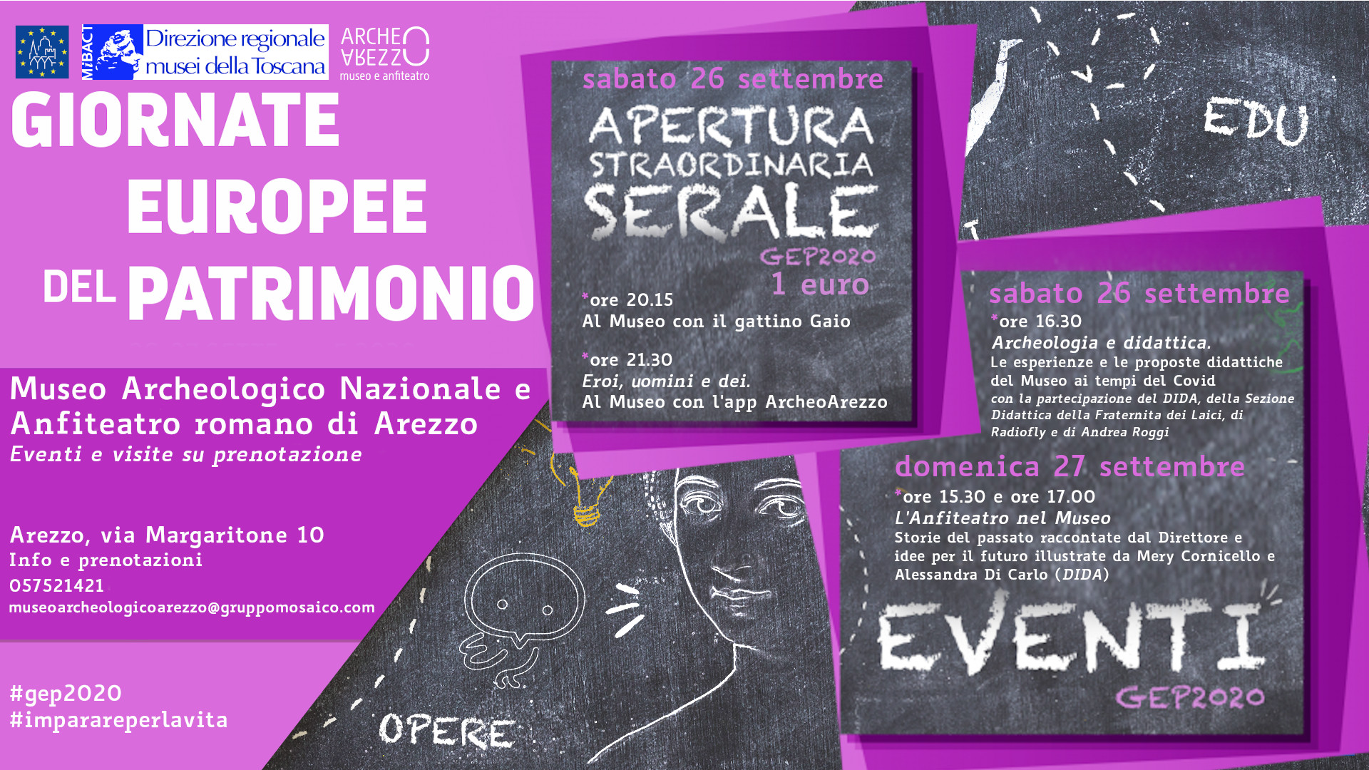GEP 2020, sabato 26 e domenica 27 settembre. Imparare per la vita: le iniziative del Museo archeologico Nazionale Gaio Cilnio Mecenate di Arezzo.